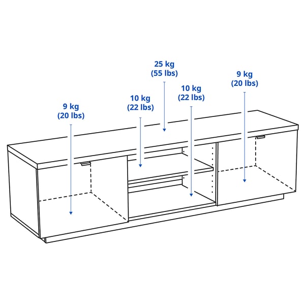 BYÅS Banco para TV, alto brillo blanco, 63x16 1/2x17 3/4 "