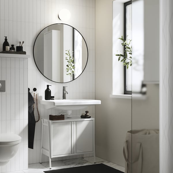 BYASJÖN / TVÄLLEN Tocador baño+puerta/lavamanos/grifo, alto brillo blanco, 26x14 3/8x23 1/4 "