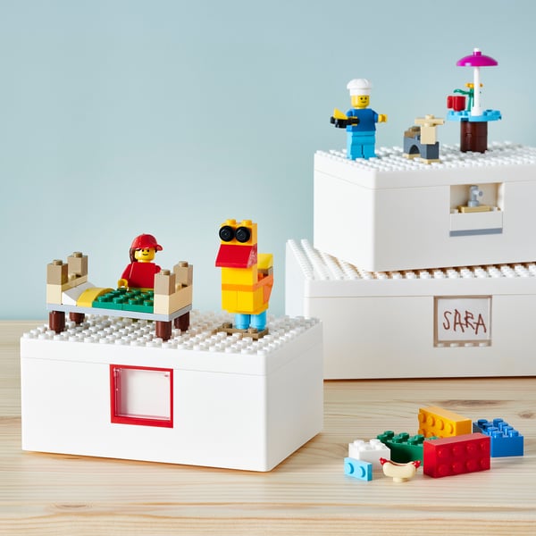 BYGGLEK Caja con tapa LEGO®, juego de 3, blanco