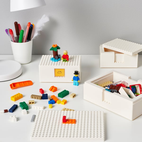 BYGGLEK Caja con tapa LEGO®, juego de 3, blanco