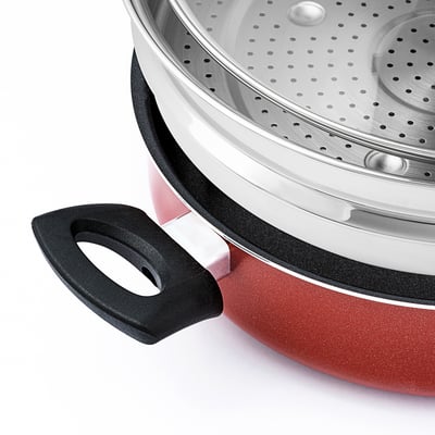 DAGASILL Sartén de saltear con tapa, rojo, 11 "