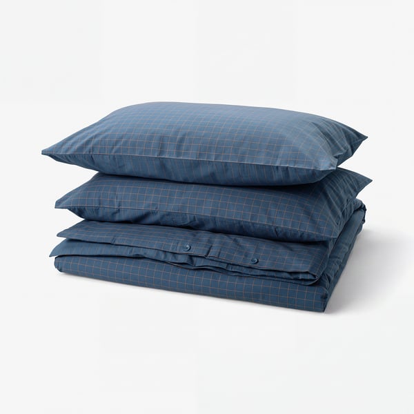 DOFTAKLEJA Funda nórdica+funda(s) de almohada, azul oscuro/marrón claro, Tamaño Full/Queen (Doble/Queen)