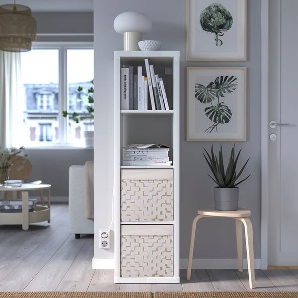 DRÖNA Caja, beige/con diseño turquesa, 13x15x13 "