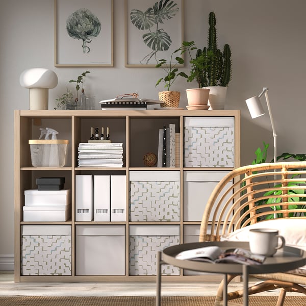 DRÖNA Caja, beige/con diseño turquesa, 13x15x13 "