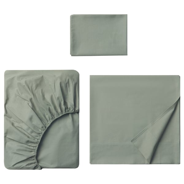 DVALA Juego de sábanas, gris-verde, Tamaño twin