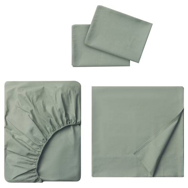 DVALA Juego de sábanas, gris-verde, Tamaño full/doble
