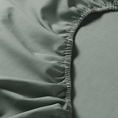 DVALA Sábana ajustable, gris-verde, Tamaño queen