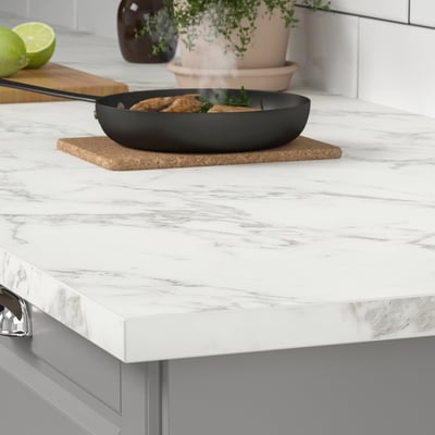 EKBACKEN Barra para isla de cocina, blanco efecto mármol alegre/laminado, 74x42x1 1/8 "