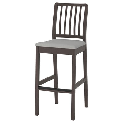 EKEDALEN Taburete de bar con respaldo, marrón oscuro/Orrsta gris claro, 29 1/2 "