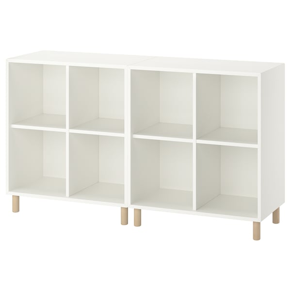 EKET Combinación de gabinete+patas, blanco/madera, 55 1/8x13 3/4x31 1/2 "