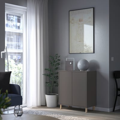 EKET Combinación de gabinete+patas, gris oscuro/madera, 27 1/2x13 3/4x31 1/2 "