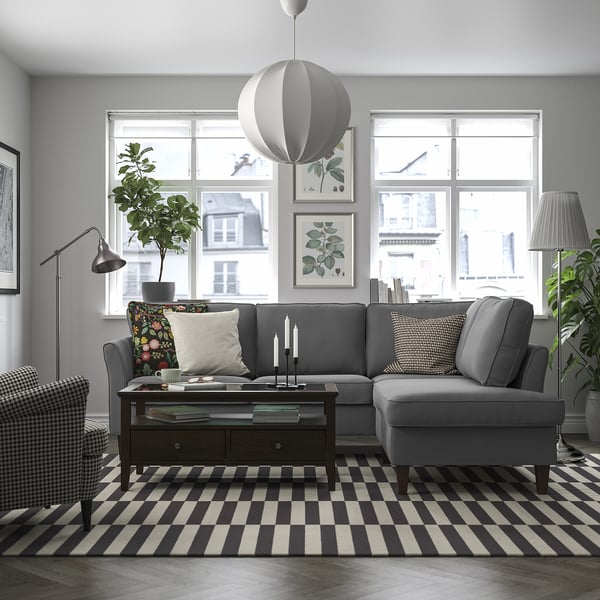 EKHOLMA Sofá esquinero 4 plazas+mód abierto, Hakebo gris oscuro