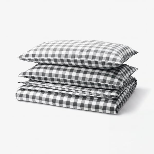 EKTANDVINGE Funda nórdica+funda(s) de almohada, antracita blanco/a cuadros, Tamaño Full/Queen (Doble/Queen)