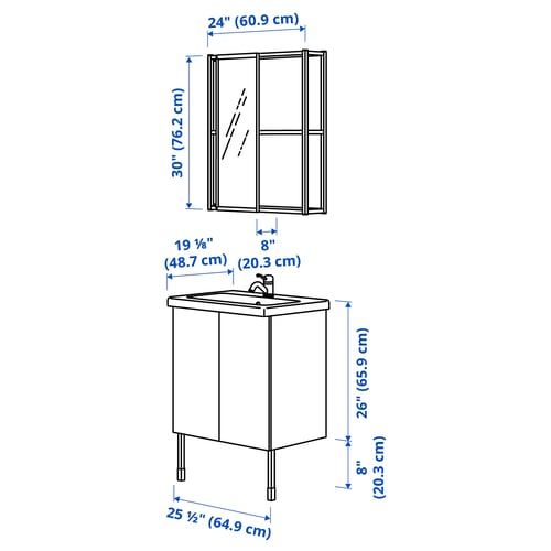 ENHET Baño, antracita/armazón blanco, 24 "