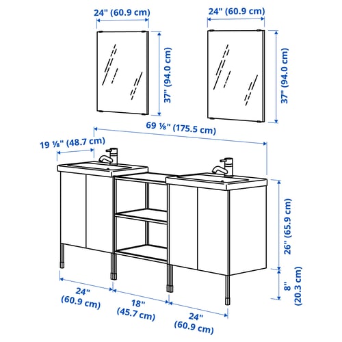 ENHET Baño, antracita/blanco, 24 "