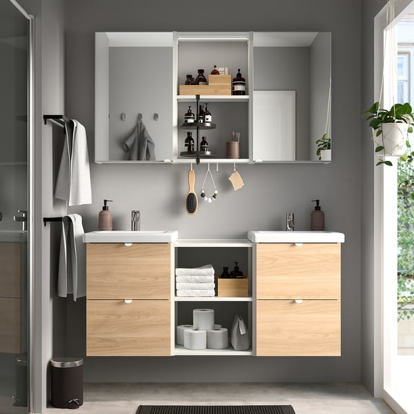ENHET Baño, blanco/efecto de roble, 18x18x24 "