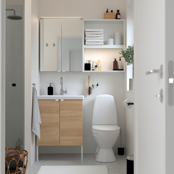 ENHET Baño, blanco/efecto de roble, 24x18x24 "