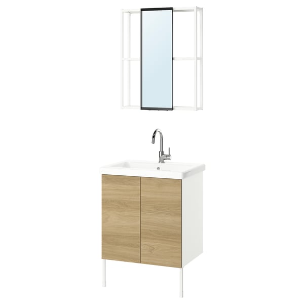 ENHET Baño, blanco/efecto de roble, 24 "