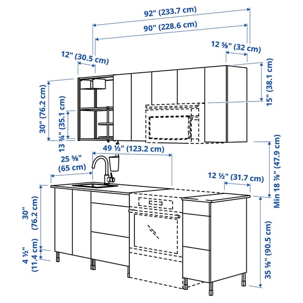 ENHET Cocina, antracita/blanco, 92x25 5/8x84 1/2 "