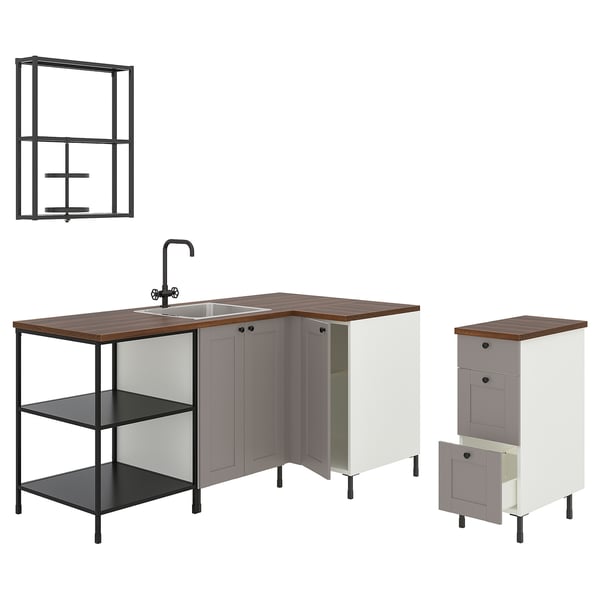 ENHET Cocina de esquina, antracita/armazón gris