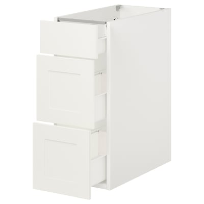 ENHET Gabinete bajo+3 cajones, blanco/blanco armazón, 12x24 3/4x30 "