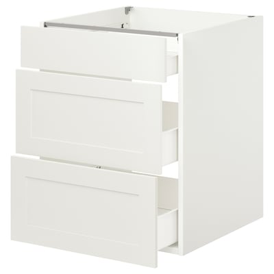 ENHET Gabinete bajo+3 cajones, blanco/blanco armazón, 24x24 3/4x30 "