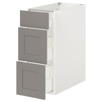 ENHET Gabinete bajo+3 cajones, blanco/gris armazón, 12x24 3/4x30 "