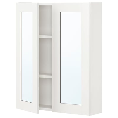 ENHET Gabinete de espejo+2 puertas, blanco/blanco armazón, 24x6 3/4x30 "