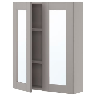 ENHET Gabinete de espejo+2 puertas, gris/gris armazón, 24x6 3/4x30 "