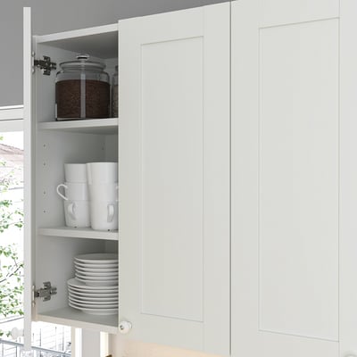 ENHET Gabinete de pared+2 estantes/puerta, blanco/blanco armazón, 18x12 3/4x30 "