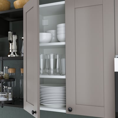 ENHET Gabinete de pared+2 estantes/puerta, blanco/gris armazón, 18x12 3/4x30 "