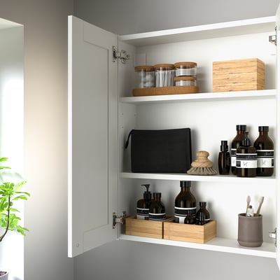 ENHET Gabinete de pared+2 puertas, blanco/blanco armazón, 24x6 3/4x30 "