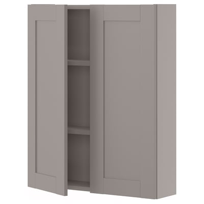ENHET Gabinete de pared+2 puertas, gris/gris armazón, 24x6 3/4x30 "