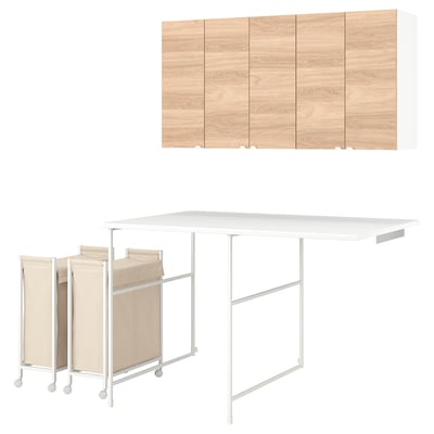 ENHET Lavandería, blanco/efecto de roble, 60 1/2x34x84 1/2 "