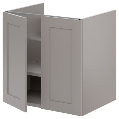 ENHET Mueble para baño+2 puertas, gris/gris armazón, 24x18 3/4x24 "