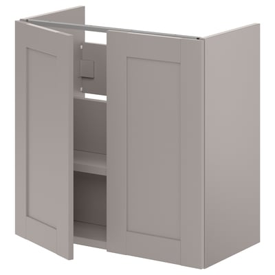 ENHET Mueble para baño+2 puertas, gris/gris armazón, 24x12 3/4x24 "