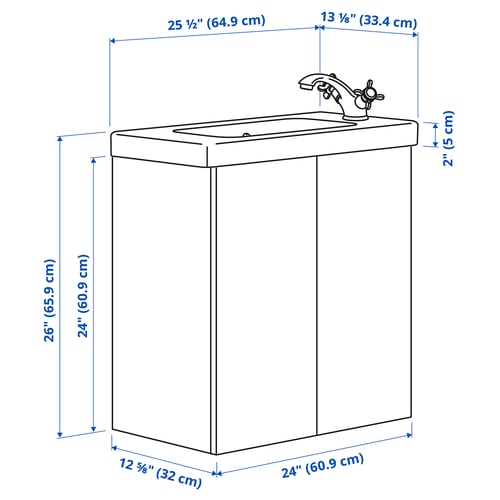 ENHET / TVÄLLEN Tocador baño+puerta/lavamanos/grifo, blanco, 25 1/2x13 1/8x26 "