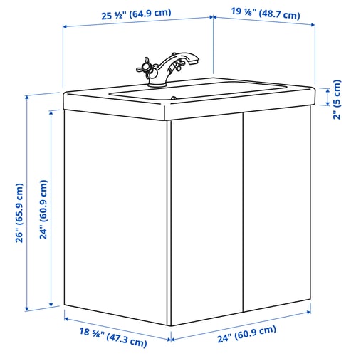 ENHET / TVÄLLEN Tocador baño+puerta/lavamanos/grifo, blanco, 25 1/2x19 1/8x26 "