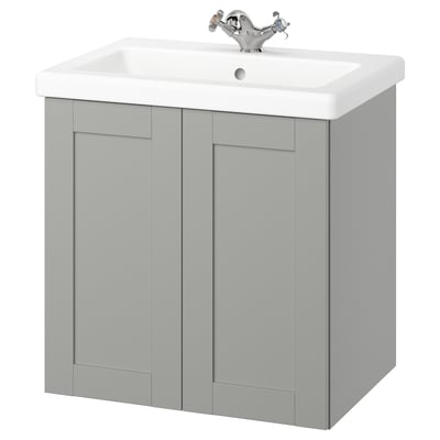 ENHET / TVÄLLEN Tocador baño+puerta/lavamanos/grifo, gris/gris armazón, 25 1/2x19 1/8x26 "