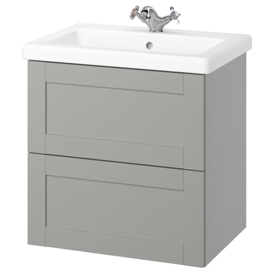 ENHET / TVÄLLEN Tocador de baño+lavamanos+grifo, gris/gris armazón, 25 1/2x19 1/8x26 "
