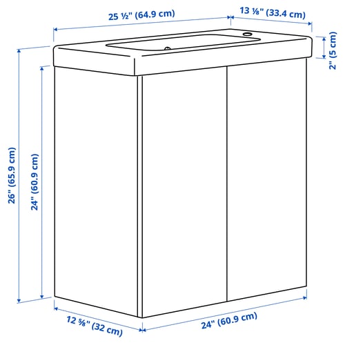 ENHET / TVÄLLEN Tocador de baño+puertas, blanco, 25 1/2x13 1/8x26 "