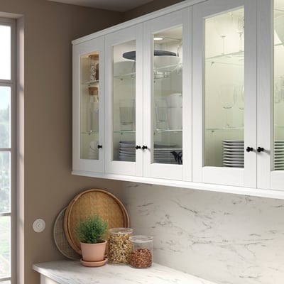 ENKÖPING Puerta de vidrio, blanco efecto madera, 18x40 "