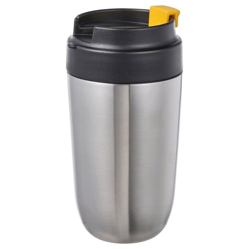 ENVÄLDIG Taza de viaje térmica, acero inoxidable/negro, 12 oz