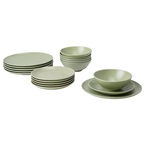 FÄRGKLAR Vajilla, 18 piezas, mate verde