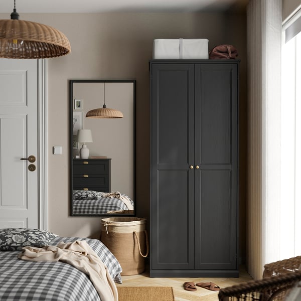 FÅGELFJÄLLET Armario+ 2 puertas, negro efecto de roble, 32 1/4x23 5/8x76 3/8 "