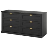 FÅGELFJÄLLET Gavetero de 6 cajones, negro efecto de roble, 63x20 1/8x30 3/4 "