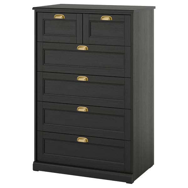 FÅGELFJÄLLET Gavetero de 6 cajones, negro efecto de roble, 32 1/4x20 1/8x48 3/8 "