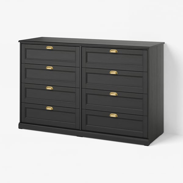 FÅGELFJÄLLET Gavetero de 8 cajones, negro efecto de roble, 63x20 1/8x39 3/4 "