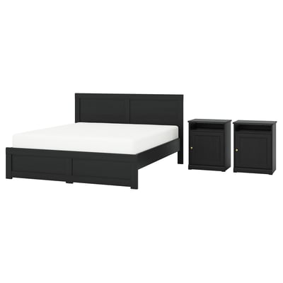 FÅGELFJÄLLET Muebles de dormitorio, juego de 3, negro efecto de roble, Tamaño full/doble