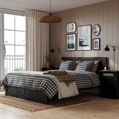 FÅGELFJÄLLET Muebles de dormitorio, juego de 3, negro efecto de roble, Tamaño full/doble